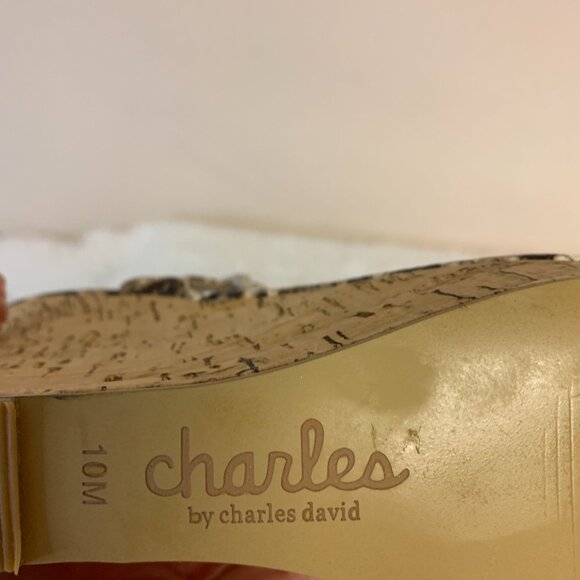 Charles By Charles David Womens SZ 10M Wedge Sandal Faux Brown Reptile & Cork - Picture 5 of 8